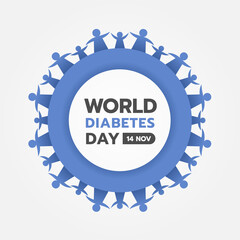 world diabetes day with blue family hand hold hand around circle frame and blue ring circle frame vector design