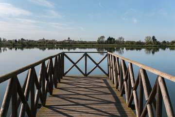 Pier on the Ebro River in summer