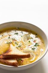 Spicy Pumpkin Soup for Thanksgiving Dinner. Bowl of Homemade Vegetable Soup-puree.