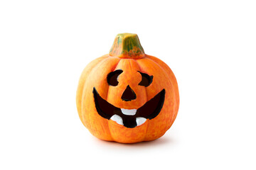 Halloween pumpkin head jack lantern candle isolated on white background. Clipping path