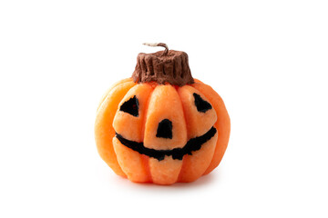 Halloween pumpkin head jack lantern candle isolated on white background. Clipping path