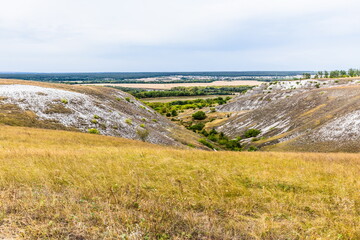 a plateau and open-air museum on the right bank of Don River, a steppe with remains of chalk pillars or limestone outcrops, known for its cave temples. Russia