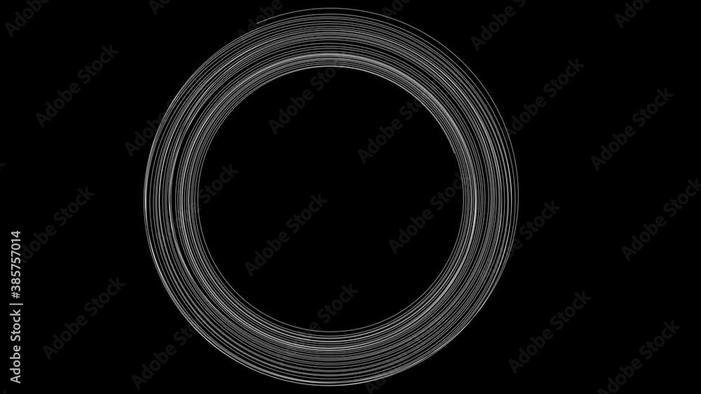 Poster continuous one white line drawing round frame animated motion to full white circle on a black backgr