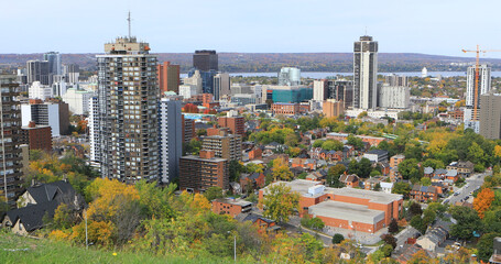 Aerial of Hamilton, Canada in the fall