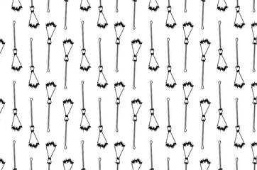 Black broom on white background - vector pattern, Halloween witches broomstick - vector pattern, witches broom pattern