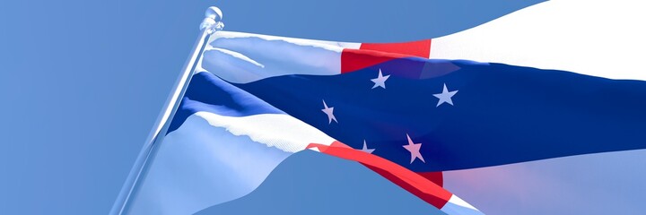 3D rendering of the national flag of Netherlands Antilles waving in the wind
