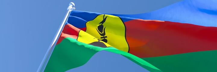 3D rendering of the national flag of New Caledonia waving in the wind
