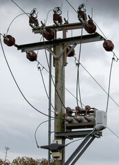 electrical power lines and electric  transformer on telegraph pole