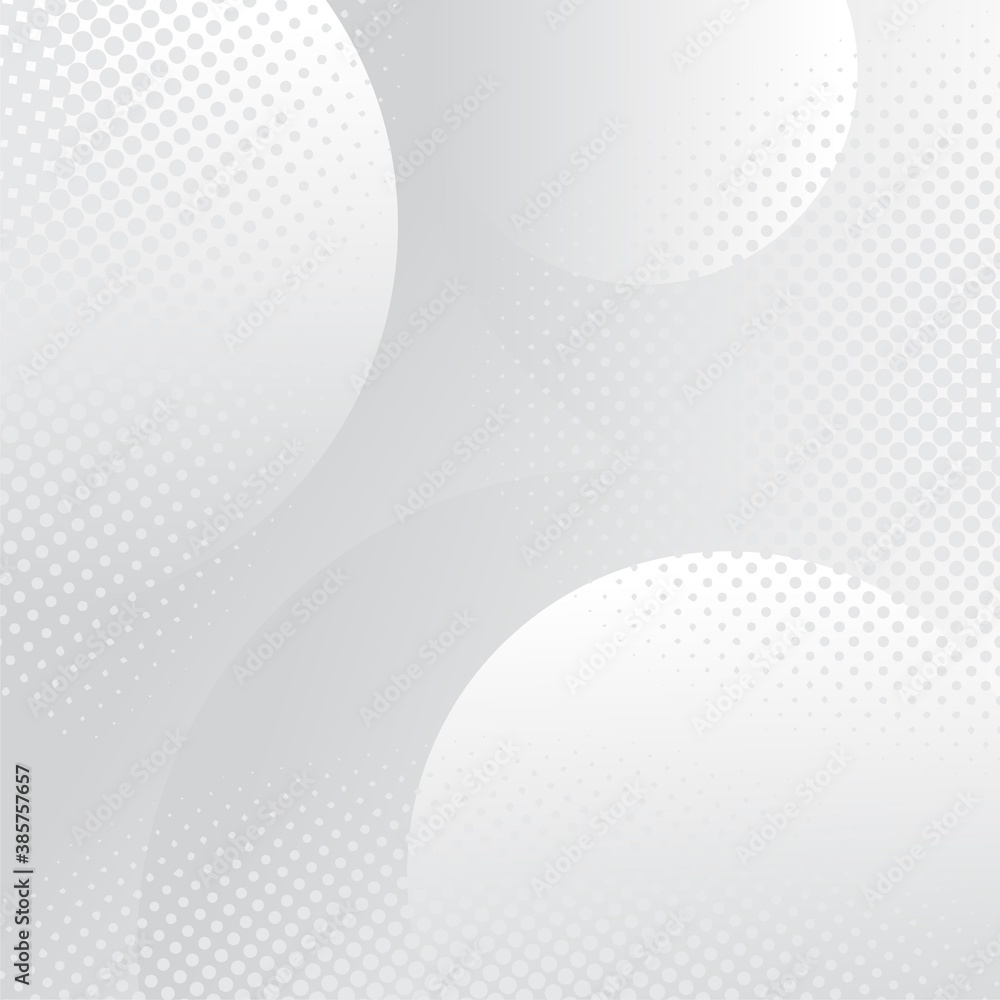 Poster abstract square background with circles and halftone dots pattern. grey and white backdrop