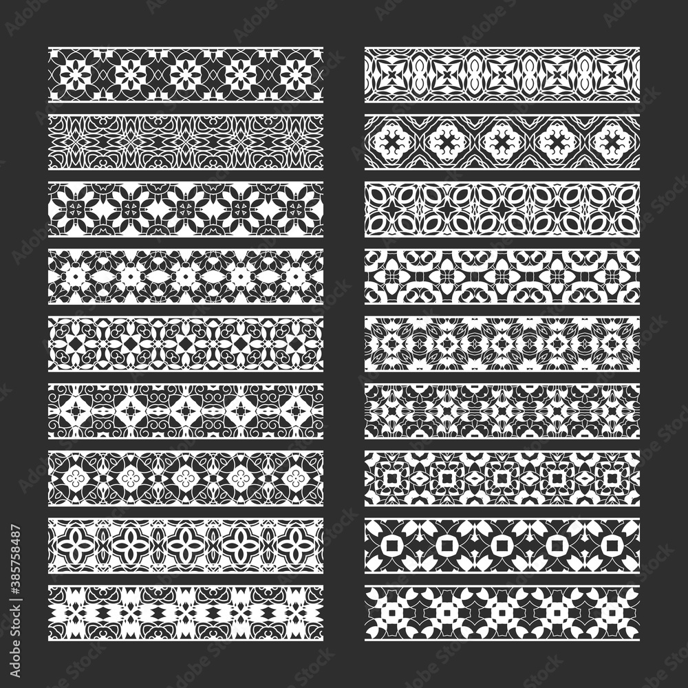 Poster traditional ornamental elements for vector brushes creating. borders templates kit for frames design