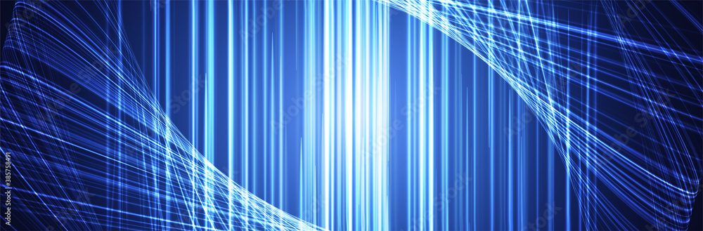 Poster abstract blue background. futuristic line pattern. thin vertical cyan lines on dark backdrop. modern
