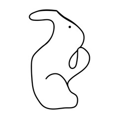 Doodle contoured a black brooding rabbit in profile with ears. The hare sits and thinks. 