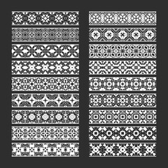 Traditional ornamental elements for vector brushes creating. Borders templates kit for frames design and page decorations.