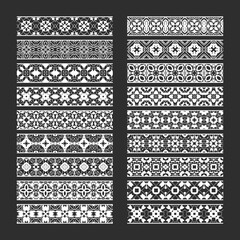 Obraz premium Traditional ornamental elements for vector brushes creating. Borders templates kit for frames design and page decorations.
