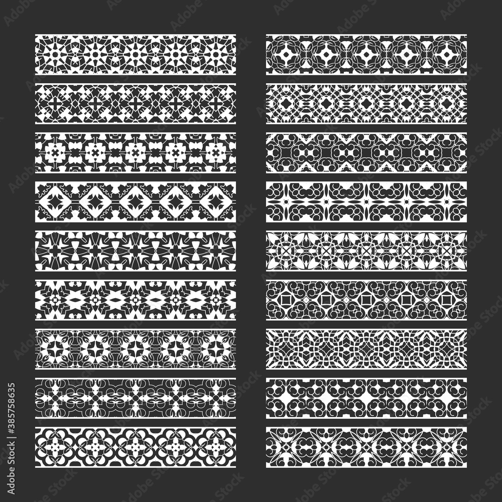 Poster traditional ornamental elements for vector brushes creating. borders templates kit for frames design
