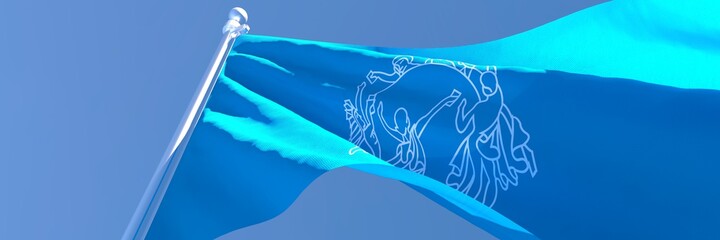 3D rendering of the flag of Semeral Postal Union waving in the wind