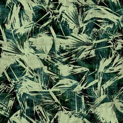 Green tropical palm tree leaves seamless pattern. High quality illustration. Vivid, detailed, and highly textured graphic design. Trendy jungle foliage for fabric or repeat surface design. © NinjaCodeArtist