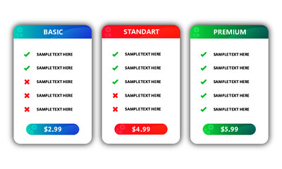 Light vector price table template