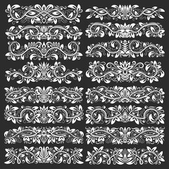 Set of vintage decorative elements. Floral decorations in antique style.