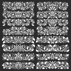 Set of vintage decorative elements. Floral decorations in antique style.