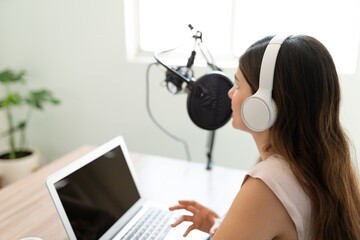 Woman talking on the radio