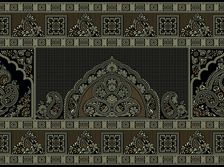 Seamless vector traditional Asian paisley border on black background