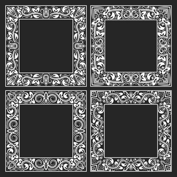 White vintage square frames on black.