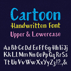 Cartoon handwritten font. Uppercase and lowercase letters. Isolated english alphabet of grainy texture.