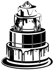 Four-tier holiday cake. Sweet dessert in monochrome style.