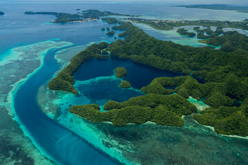 Fototapeta na wymiar Aerial view of Risong bay and Rock islands, Palau