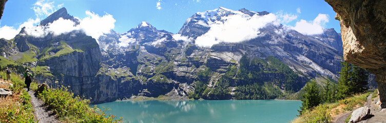 Obraz premium High view at Lake Oeschinensee, Kandersteg, Switzerland 