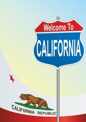 road sign Welcome to the California. Vector image.      