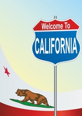 road sign Welcome to the California. Vector image.      