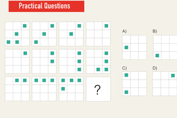 IQ test. Choose correct answer. Set of logical tasks composed of geometric shapes. Vector illustration - Vector