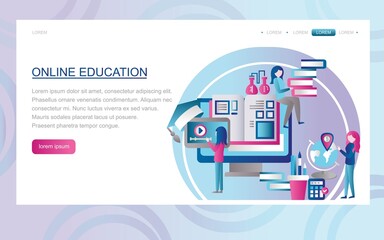 Online education. Vector illustration. The concept of developing websites and mobile applications. Landing page template. Flat, modern design. Stub for a web page or home page.
