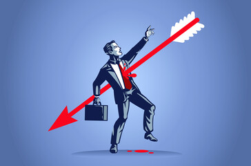 Big Arrow Hit Businessman. Business Illustration Concept of Death Risk for Business People