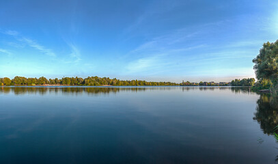 Panoramic view of the Martishiv Lake on Osokorki. Kyiv, Ukraine