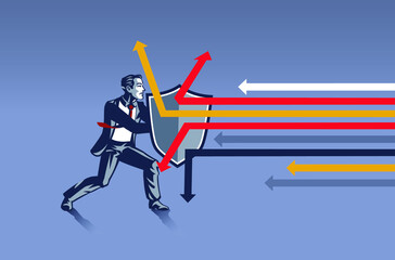 Businessman Protect Himself from Attacking Arrows Using Shield Business Illustration Concept