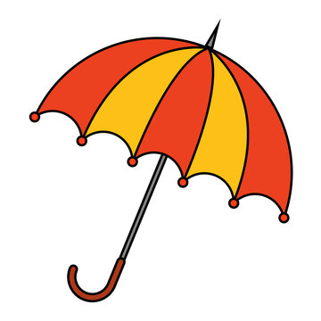 Parasol clip art isolated on white. Umbrella cartoon vector illustration. Colorful seasonal design. Autumnal rain protection symbol.  Autumn meteorology element. Eps 10 drawing.