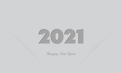 Happy New Year 2021 Text Design, Grey background, Simple text