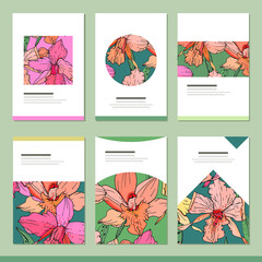 Set with six floral tropic templates. Orchids.