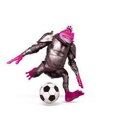lord frog is playing soccer in white background