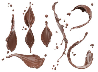 Chocolate of splash, set of splash coffee 3d illustration, abstract,  isolated 3d rendering