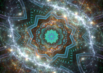 Magical mandala in space with starry galactical background