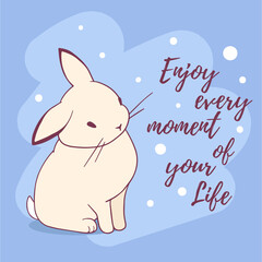 Vector illustration of lovely rabbit on blue background with text.