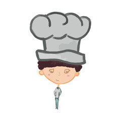 Hand drawn colourful character of cook boy in cartoon style. Vector illustration