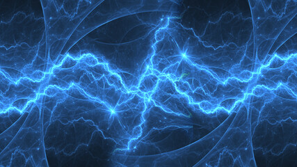 Blue lightning background, abstract electrical plasma energy