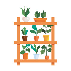 Gardening plants inside pots on furniture design, garden planting and nature theme Vector illustration