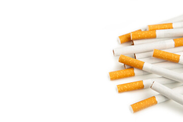 Cigarettes isolated on a white background. Top view.