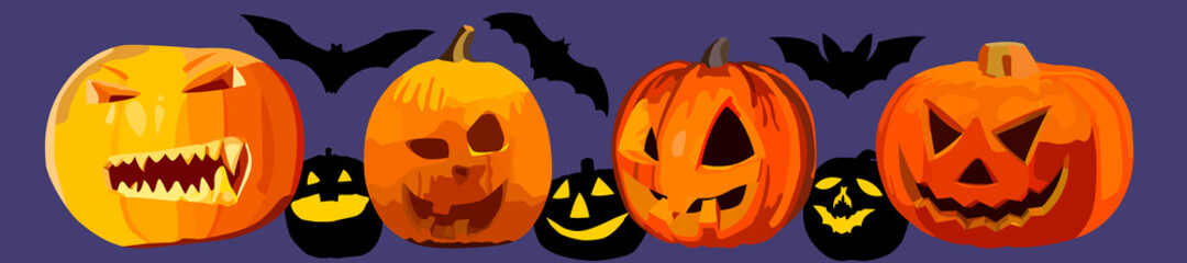 Fototapeta premium Images for Halloween with three-dimensional pumpkins and their silhouettes and bats .